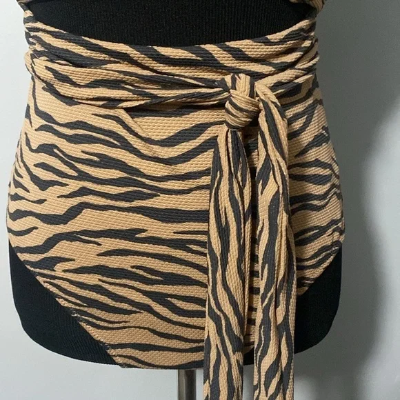 Aerie Wrap Top One Piece Swimsuit Tiger Stripe Print Sz L Long - Picture 3 of 8